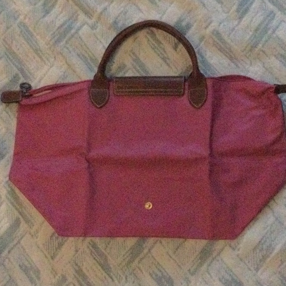 Classic Foldable Tote Bag - Pink with Brown Trim